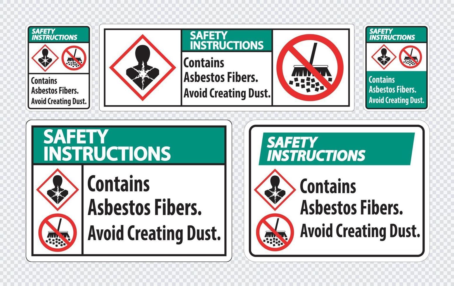 etiqueta de instrucciones de seguridad contiene fibras de amianto, evite crear polvo vector