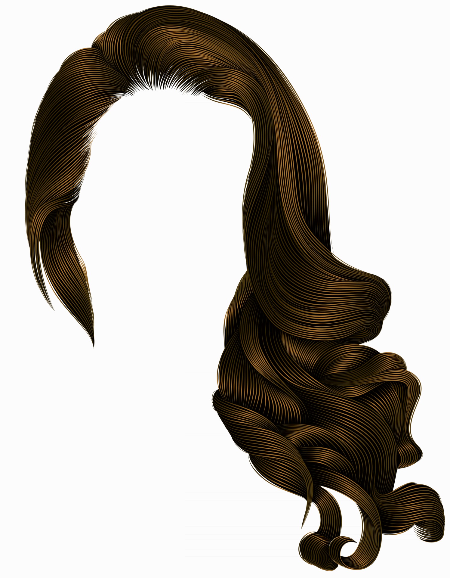 woman trendy long curly brunette hairs wig dark brown colors . retro style  . beauty fashion . realistic 3d . 2862254 Vector Art at Vecteezy