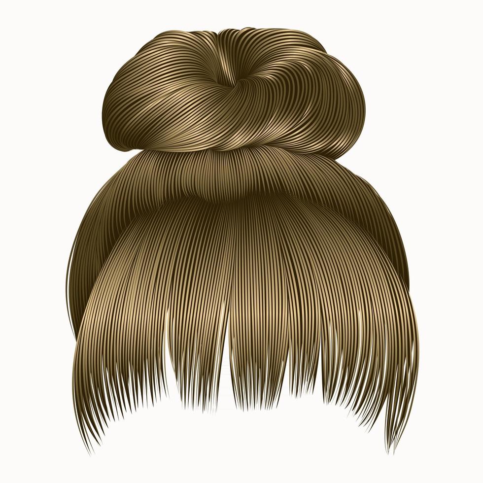 pelos de moño con flecos de colores rubios. estilo de belleza de moda de mujer. vector