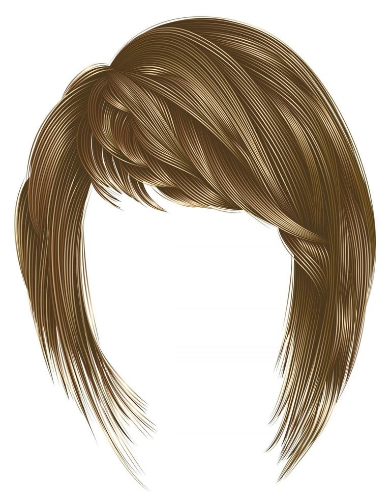 trendy woman hairs kare with fringe . light brown blond colors . medium ...