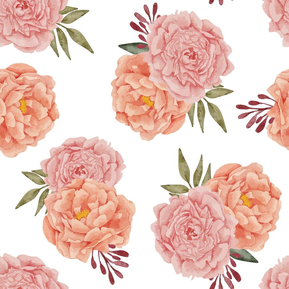 seamless pattern watercolor peony flower arrangement vector