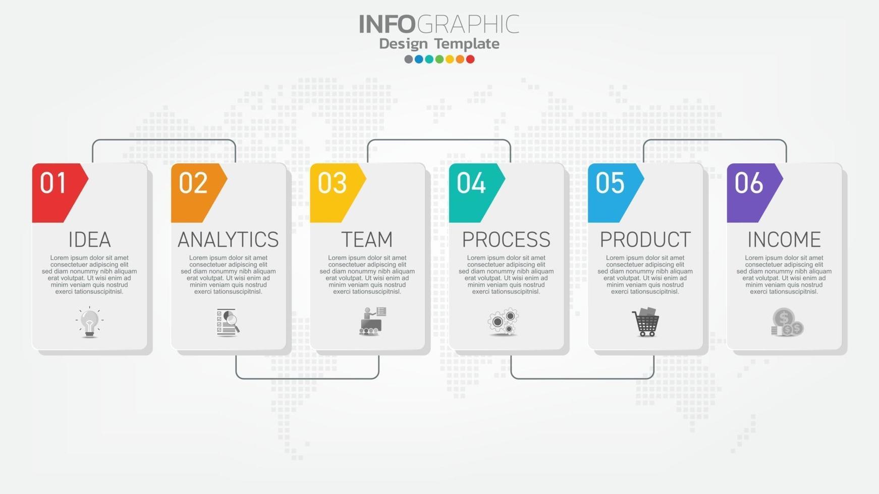 elemento de color de pasos de infografía con flecha, diagrama de gráfico, concepto de marketing en línea de negocios. vector