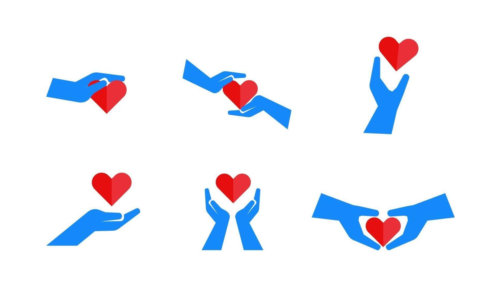 set collection icon blood donation save heart love hand illustration design vector