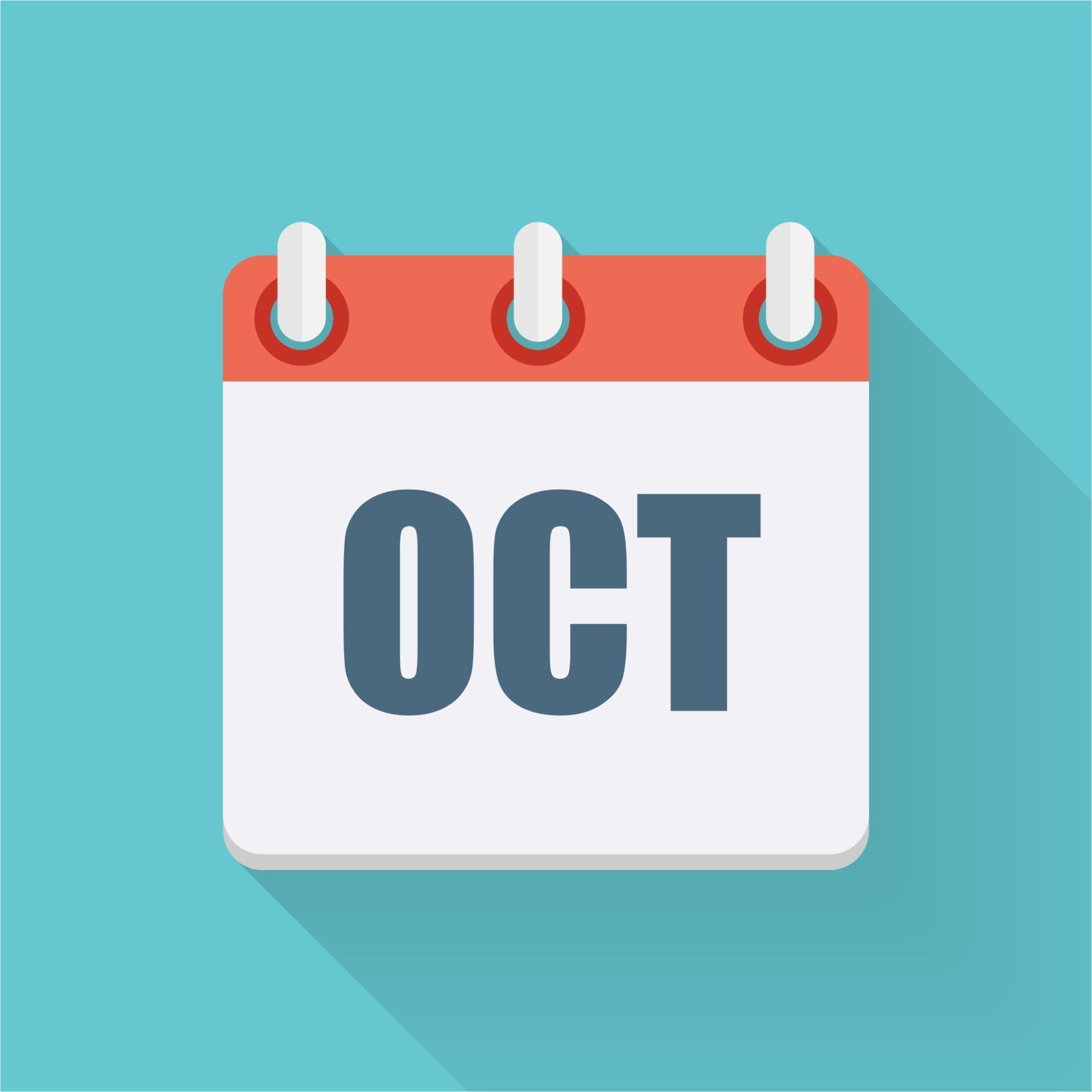 October Dates Flat Icon with Long Shadow. Vector Illustration 2862574