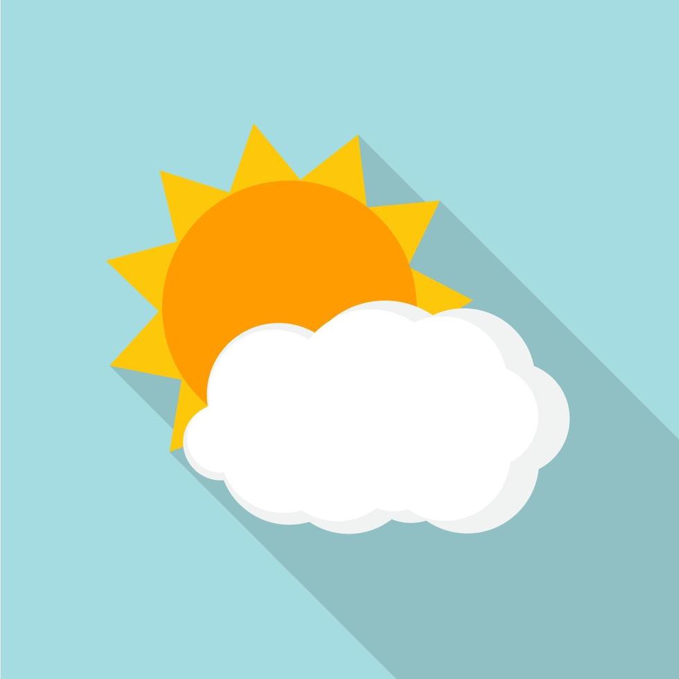 Weather Icons with Sun and Cloud in Flat Style with Long Shadows vector