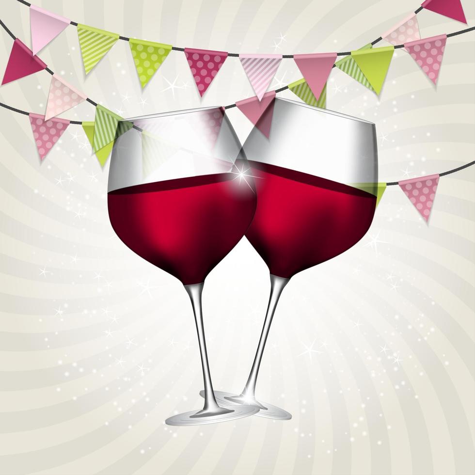 Full Glass of Red Wine on Swirl Background Vector Illustration