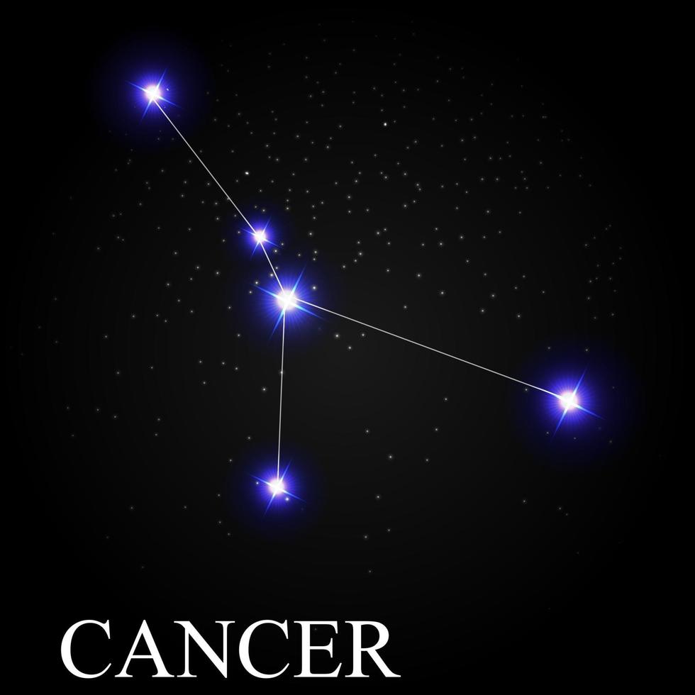 Signo del zodíaco de cáncer con hermosas estrellas brillantes en el fondo de la ilustración de vector de cielo cósmico