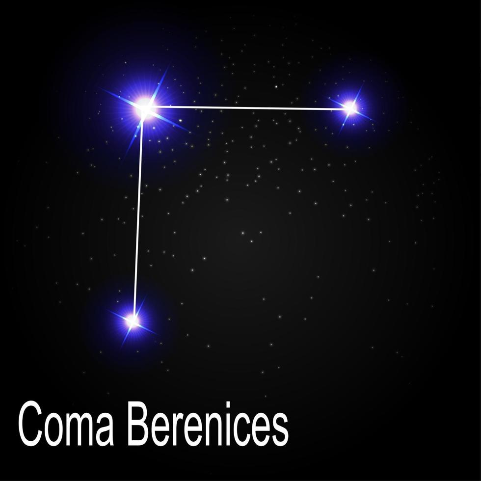 Constelación de coma berenices con hermosas estrellas brillantes en el fondo de la ilustración de vector de cielo cósmico