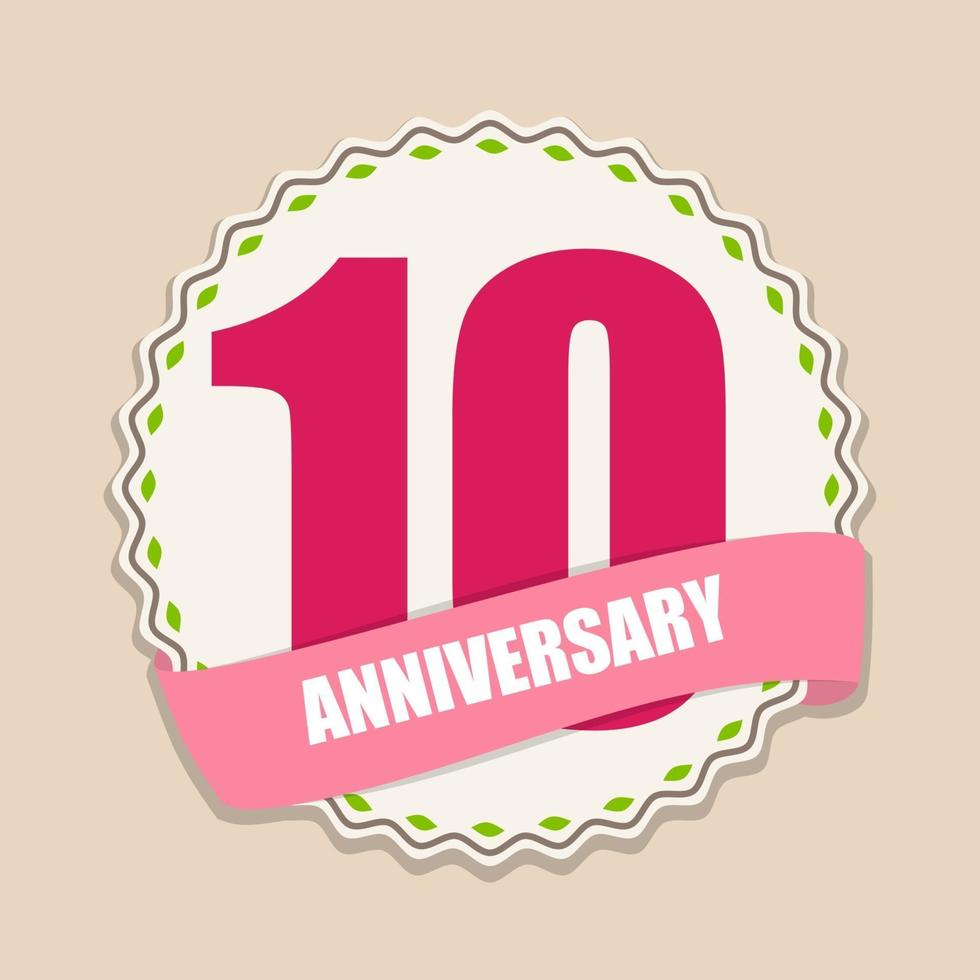 Cute Template 10 Years Anniversary Sign Vector Illustration