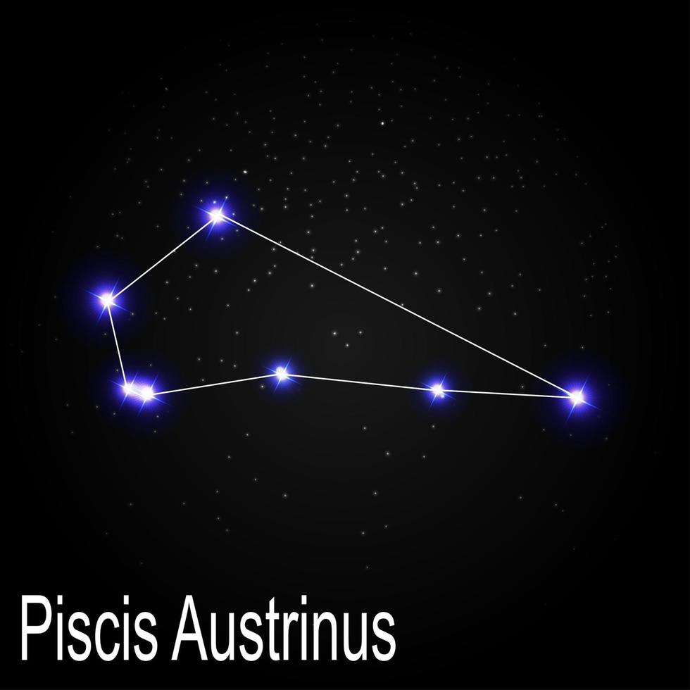 Constelación de piscis austrinus con hermosas estrellas brillantes en el fondo del cielo cósmico ilustración vectorial vector