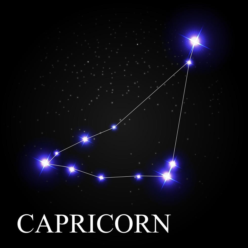 Capricorn Zodiac Sign with Beautiful Bright Stars on the Background of Cosmic Sky Vector Illustration