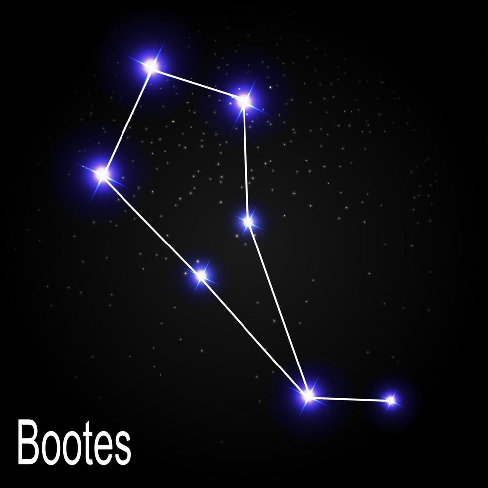 Constelación de bootes con hermosas estrellas brillantes en el fondo de la ilustración de vector de cielo cósmico