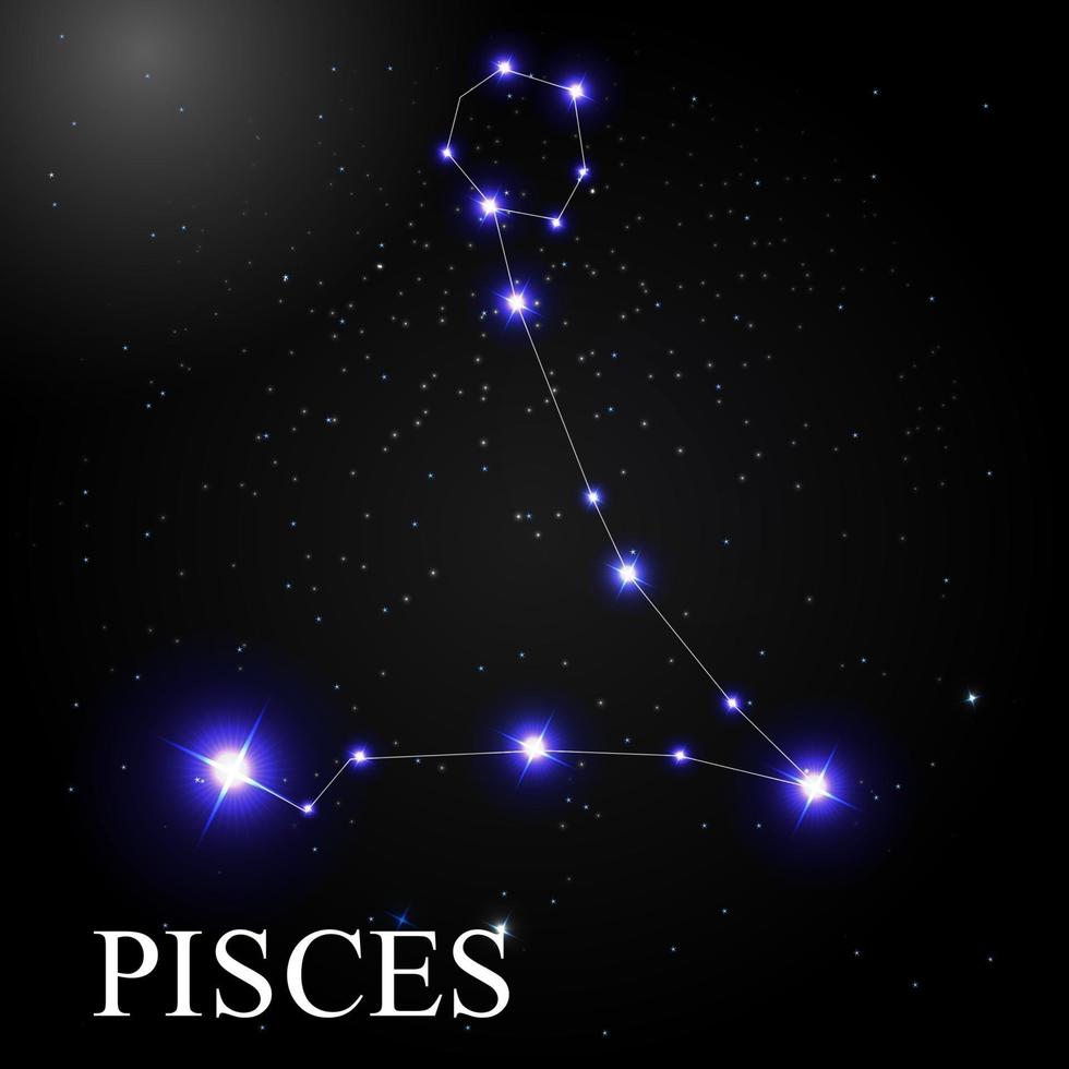 Pisces Zodiac Sign with Beautiful Bright Stars on the Background of Cosmic Sky Vector Illustration