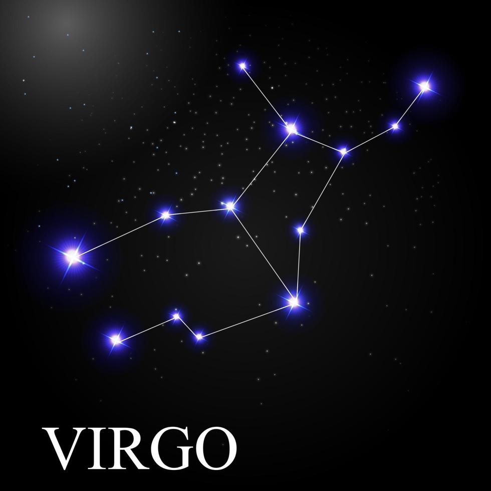 Virgo signo del zodíaco con hermosas estrellas brillantes en el fondo de la ilustración de vector de cielo cósmico