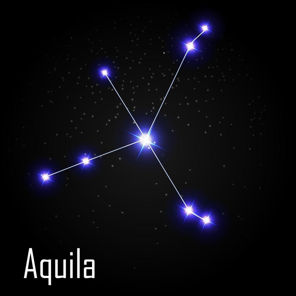 Constelación de Aquila con hermosas estrellas brillantes en el fondo de la ilustración de vector de cielo cósmico