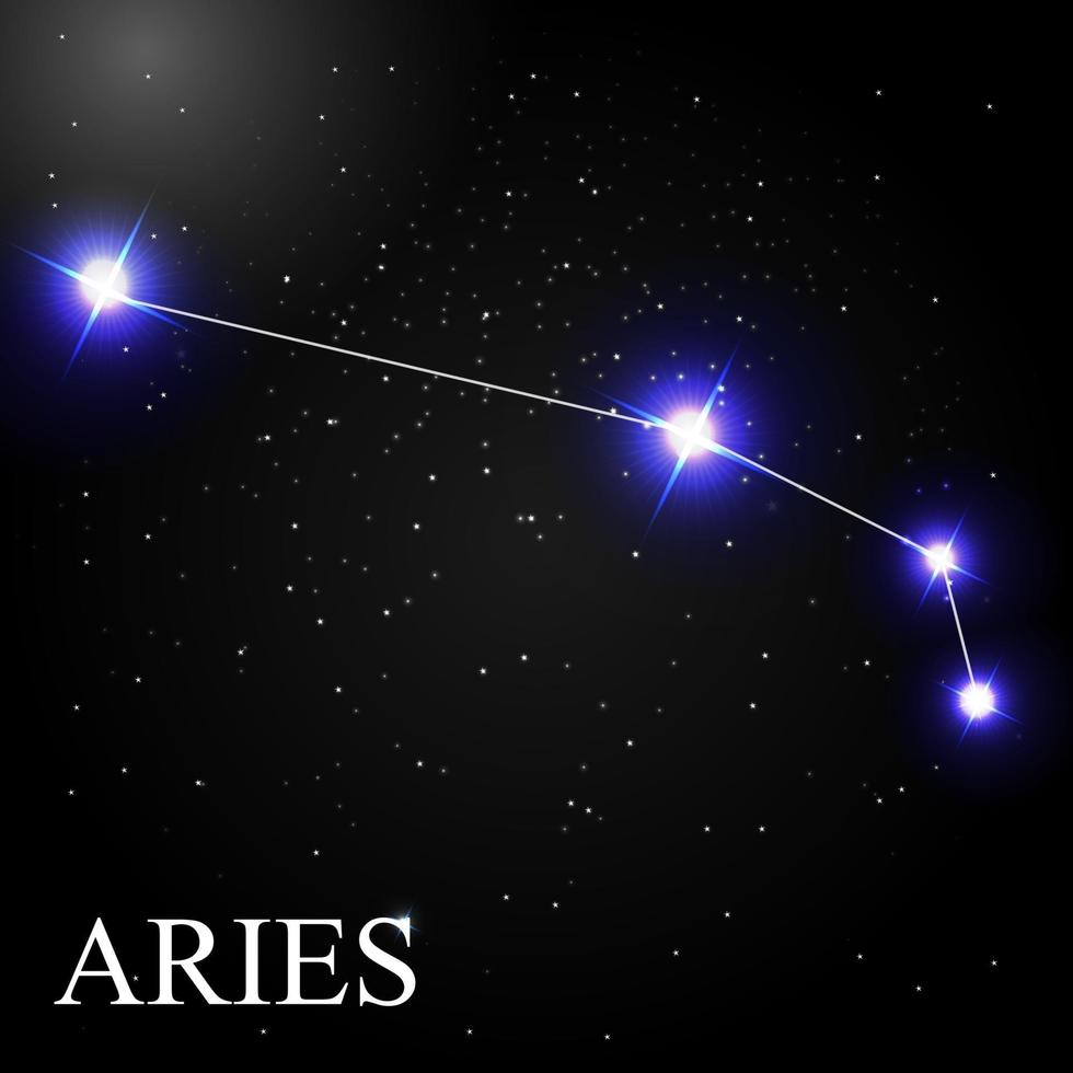 Signo del zodíaco aries con hermosas estrellas brillantes en el fondo de la ilustración de vector de cielo cósmico