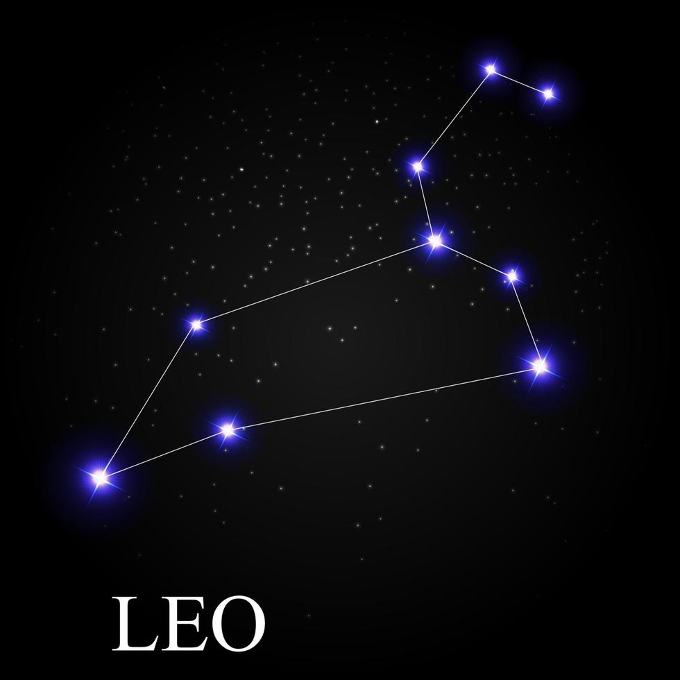 Leo signo del zodíaco con hermosas estrellas brillantes en el fondo de la ilustración de vector de cielo cósmico