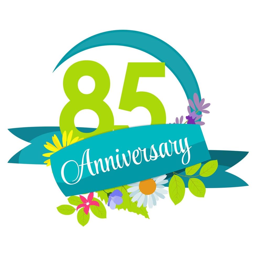 Cute Nature Flower Template 85 Years Anniversary Sign Vector Illustration