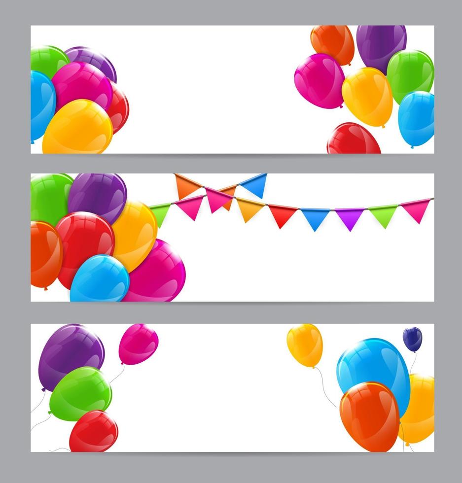 Fondo de banner de globos de feliz cumpleaños brillante de color vector