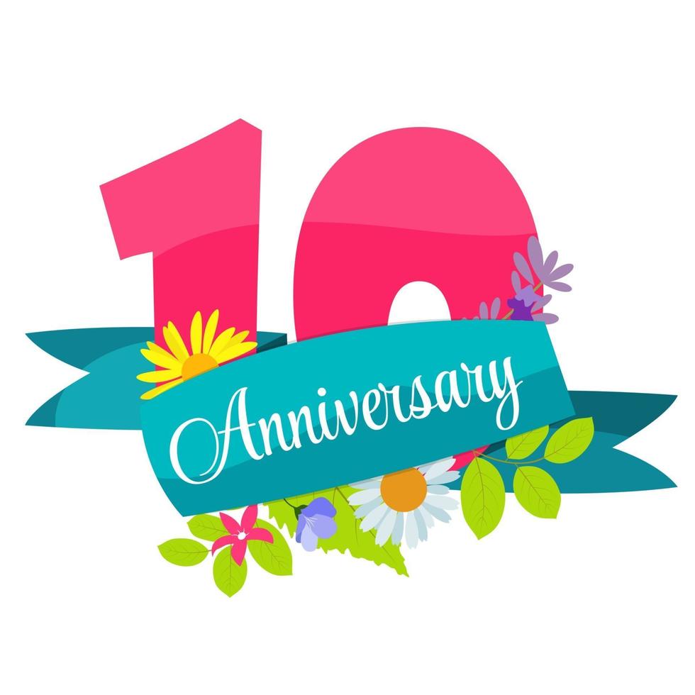 Cute Template 10 Years Anniversary Vector Illustration