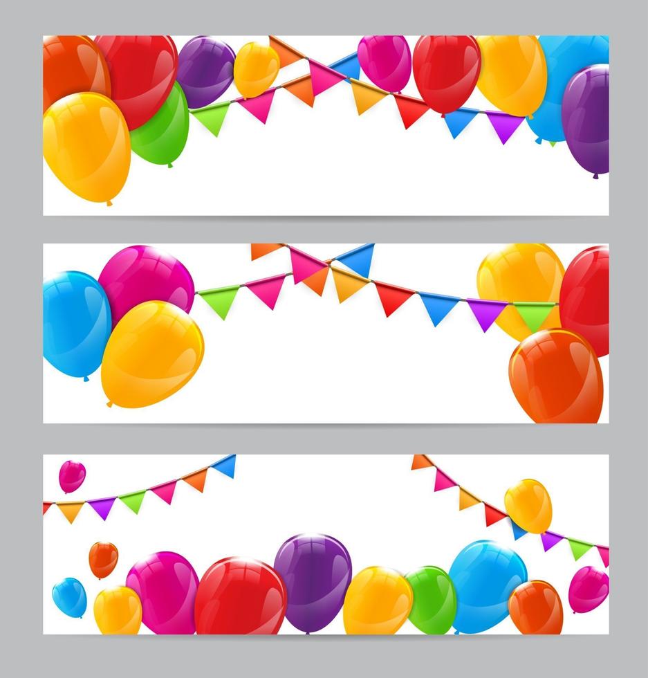 Color Glossy Happy Birthday Balloons Banner Background vector
