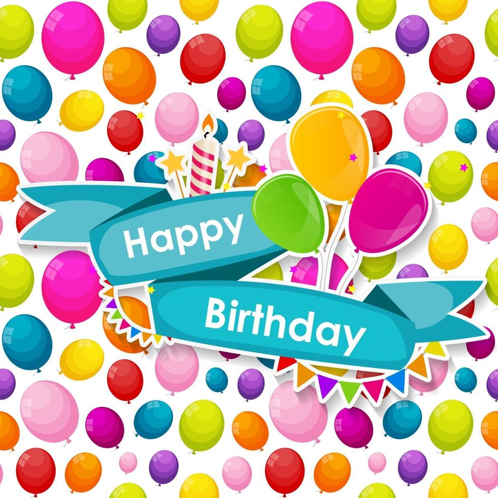 Happy Birthday Card Template with Balloons Vector Illustration 2862756 ...