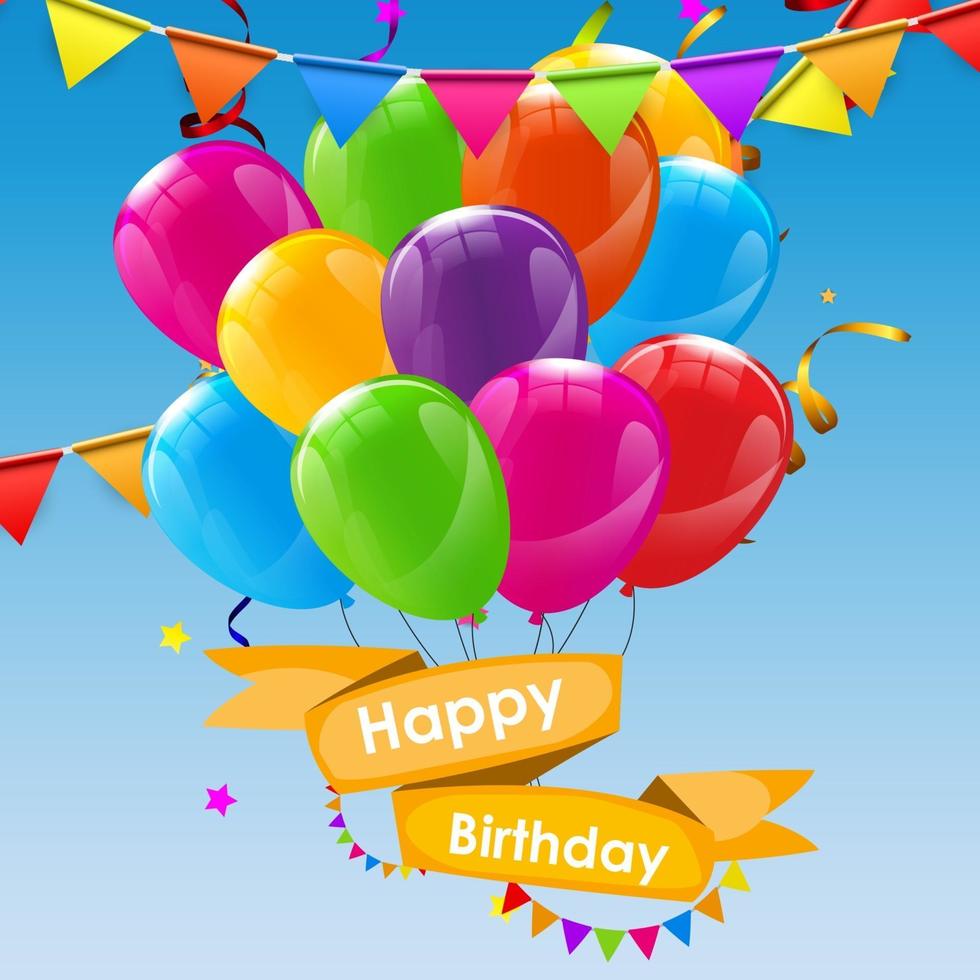 Happy Birthday Card Template with Balloons Vector Illustration