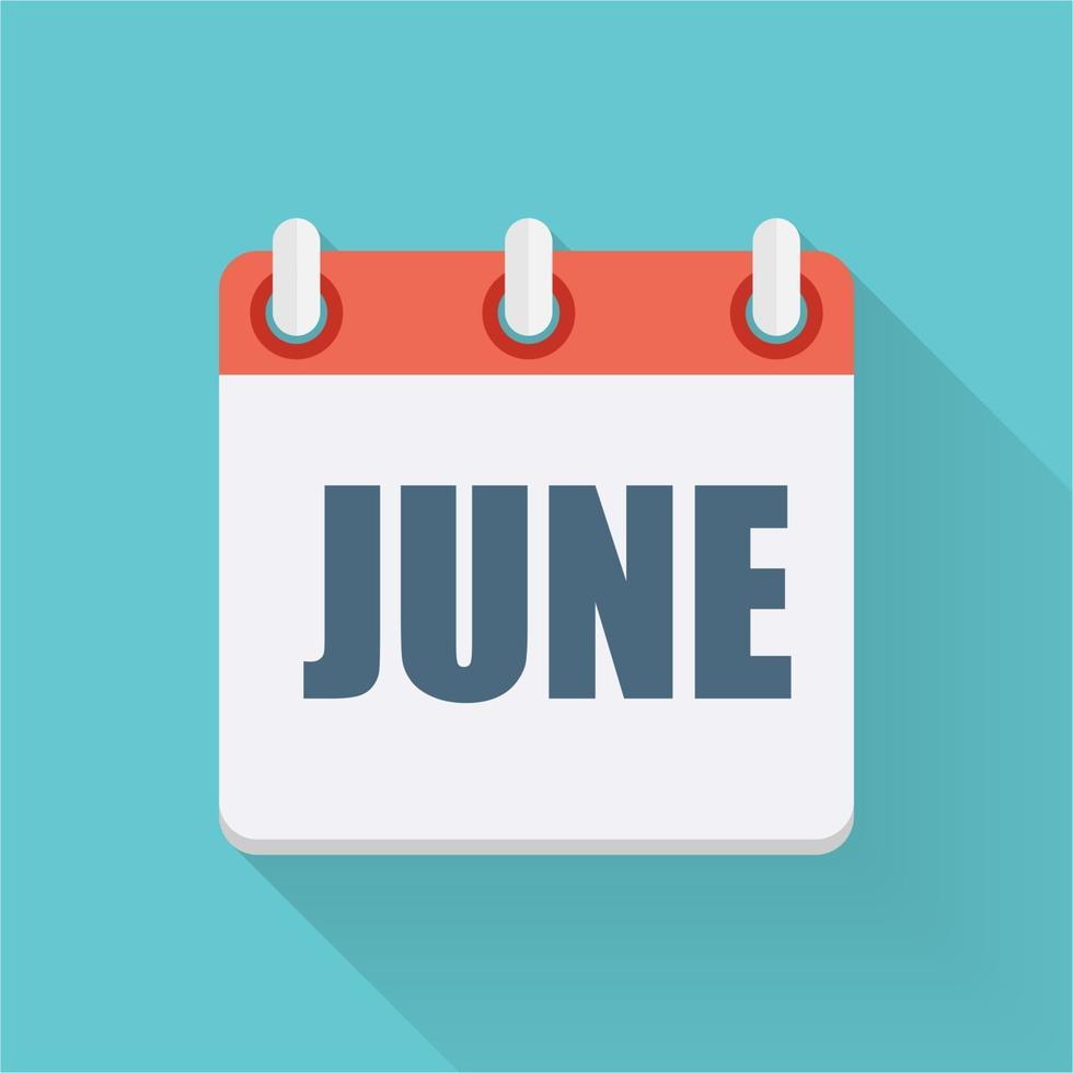 June Dates Flat Icon with Long Shadow. Vector Illustration