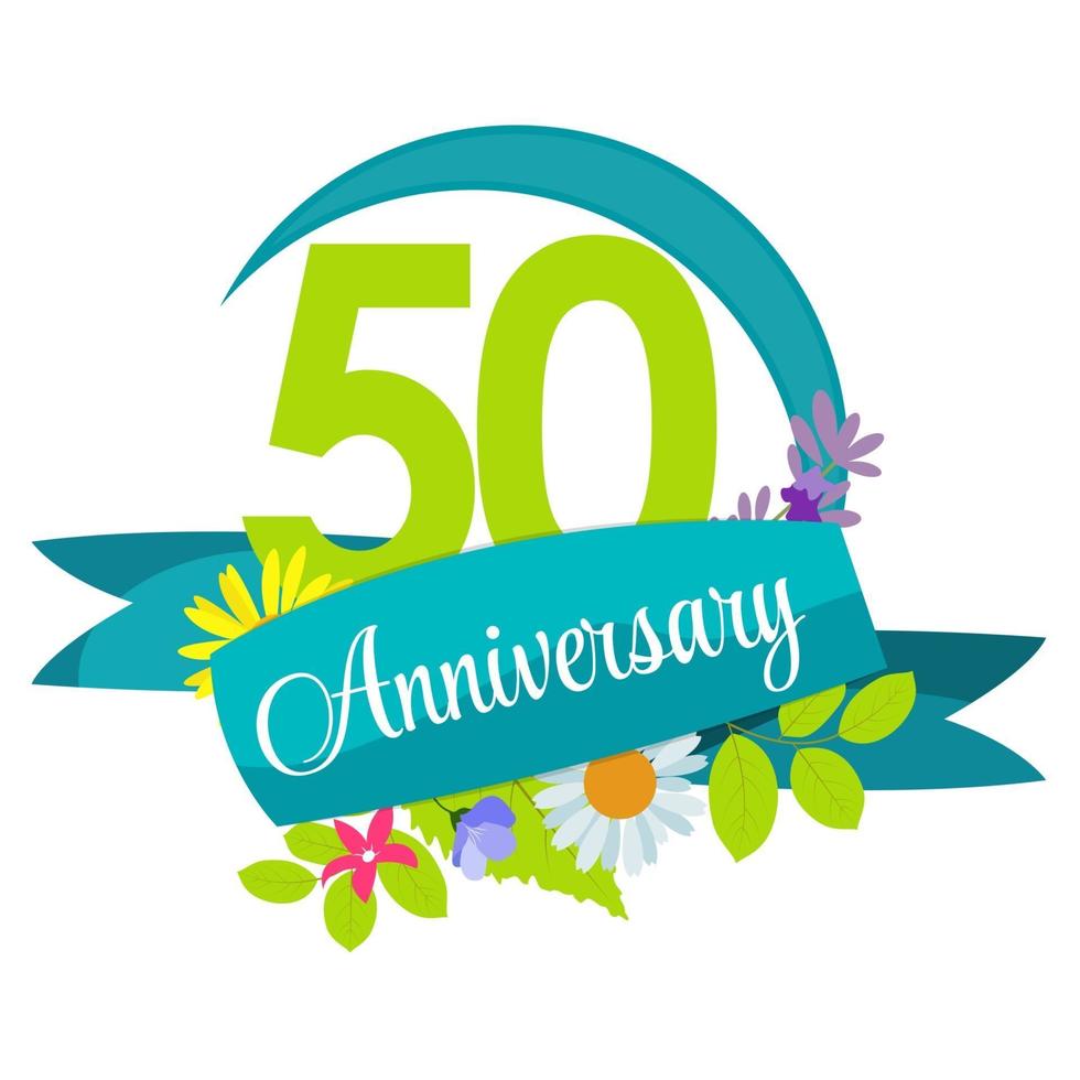 Cute Nature Flower Template 50 Years Anniversary Sign Vector Illustration