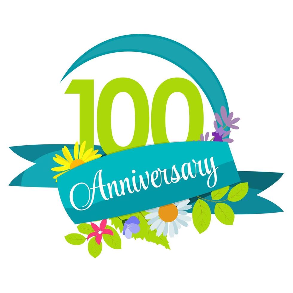 Cute Nature Flower Template 100 Years Anniversary Sign Vector Illustration