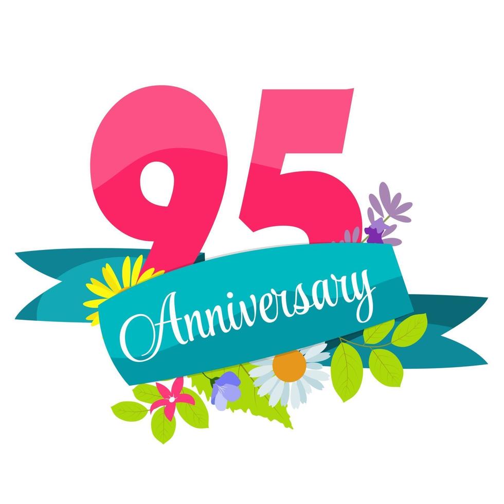 Cute Template 95 Years Anniversary Sign Vector Illustration