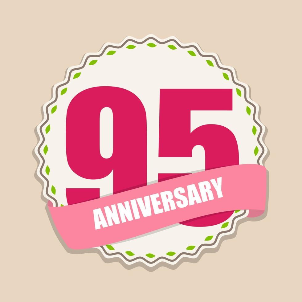 Cute Template 95 Years Anniversary Sign Vector Illustration