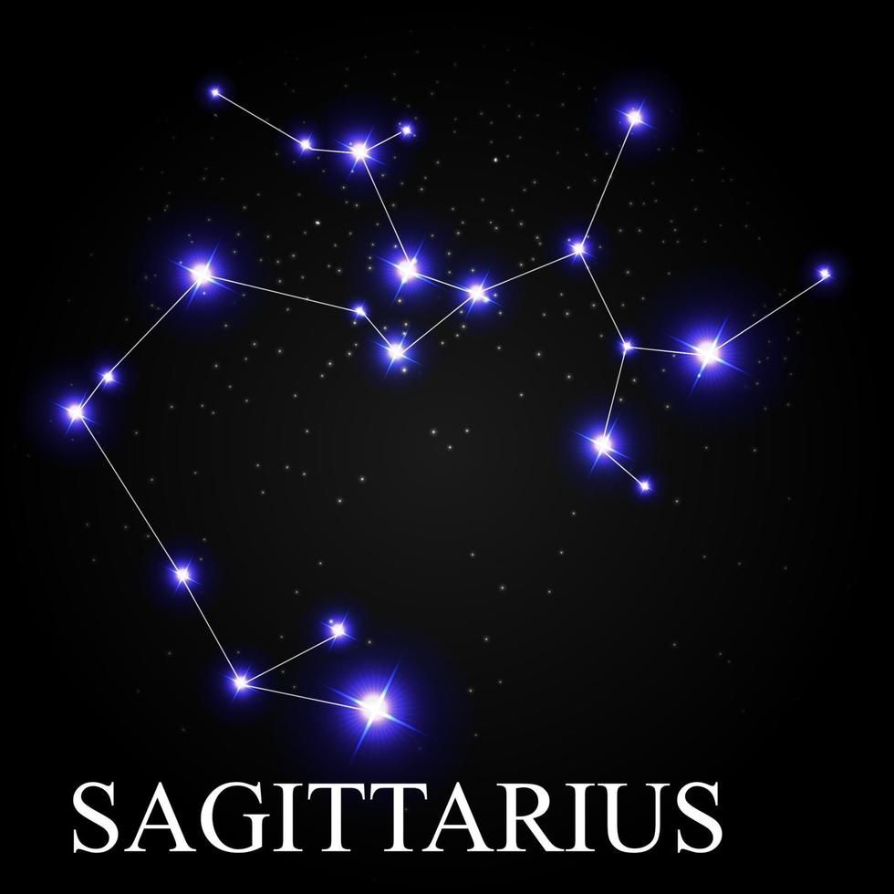 Sagitario signo del zodíaco con hermosas estrellas brillantes en el fondo de la ilustración de vector de cielo cósmico