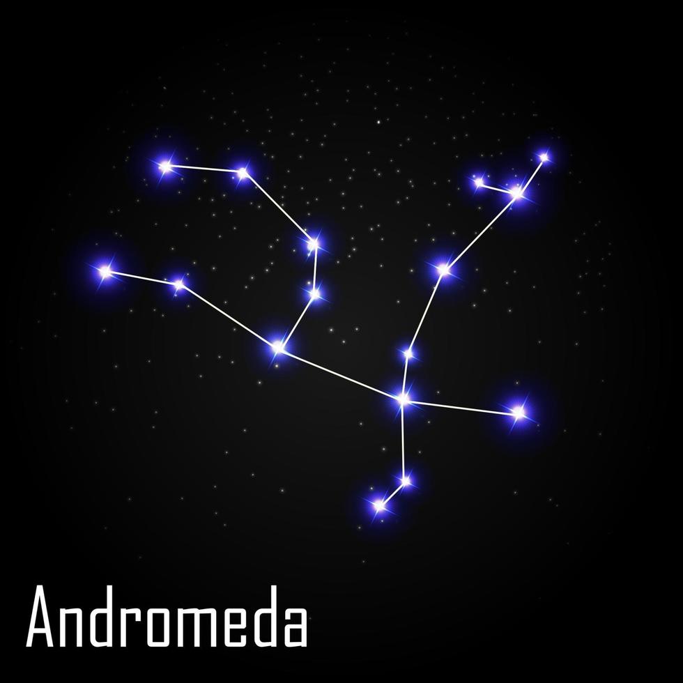 Andromeda Constellation with Beautiful Bright Stars on the Background of Cosmic Sky Vector Illustration