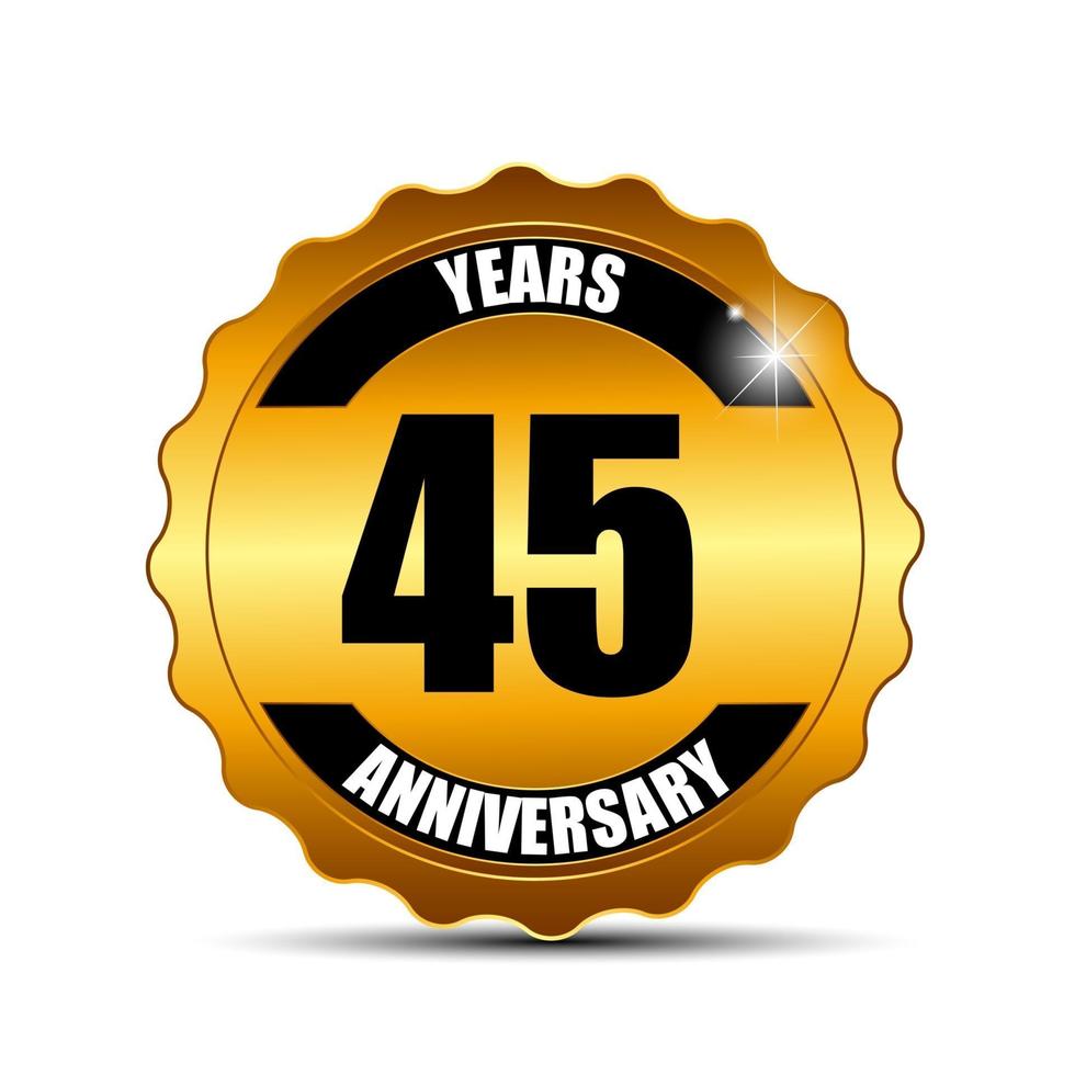 45 Anniversary Gold Label Sign Template Vector Illustration