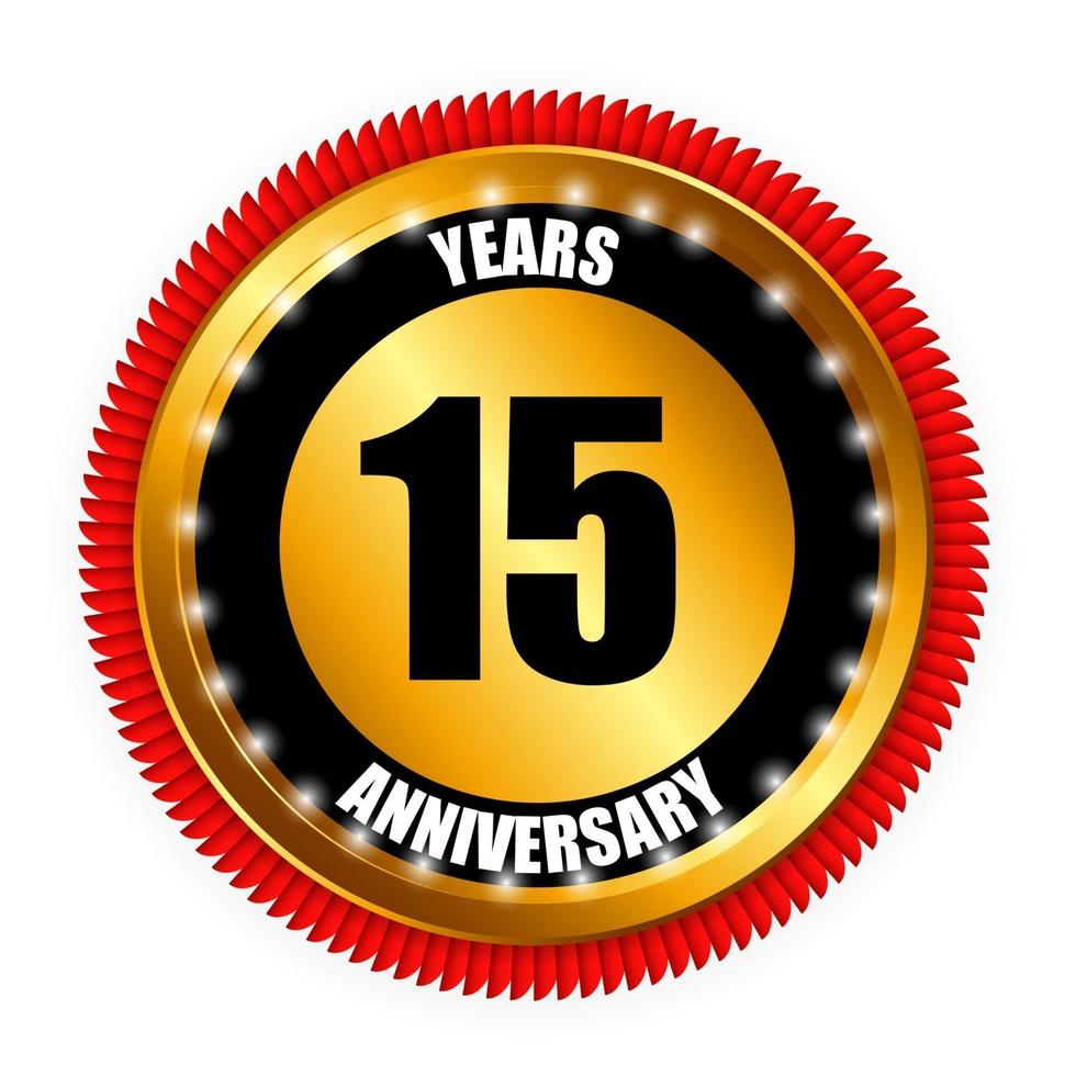 15 Anniversary Gold Label Sign Template Vector Illustration