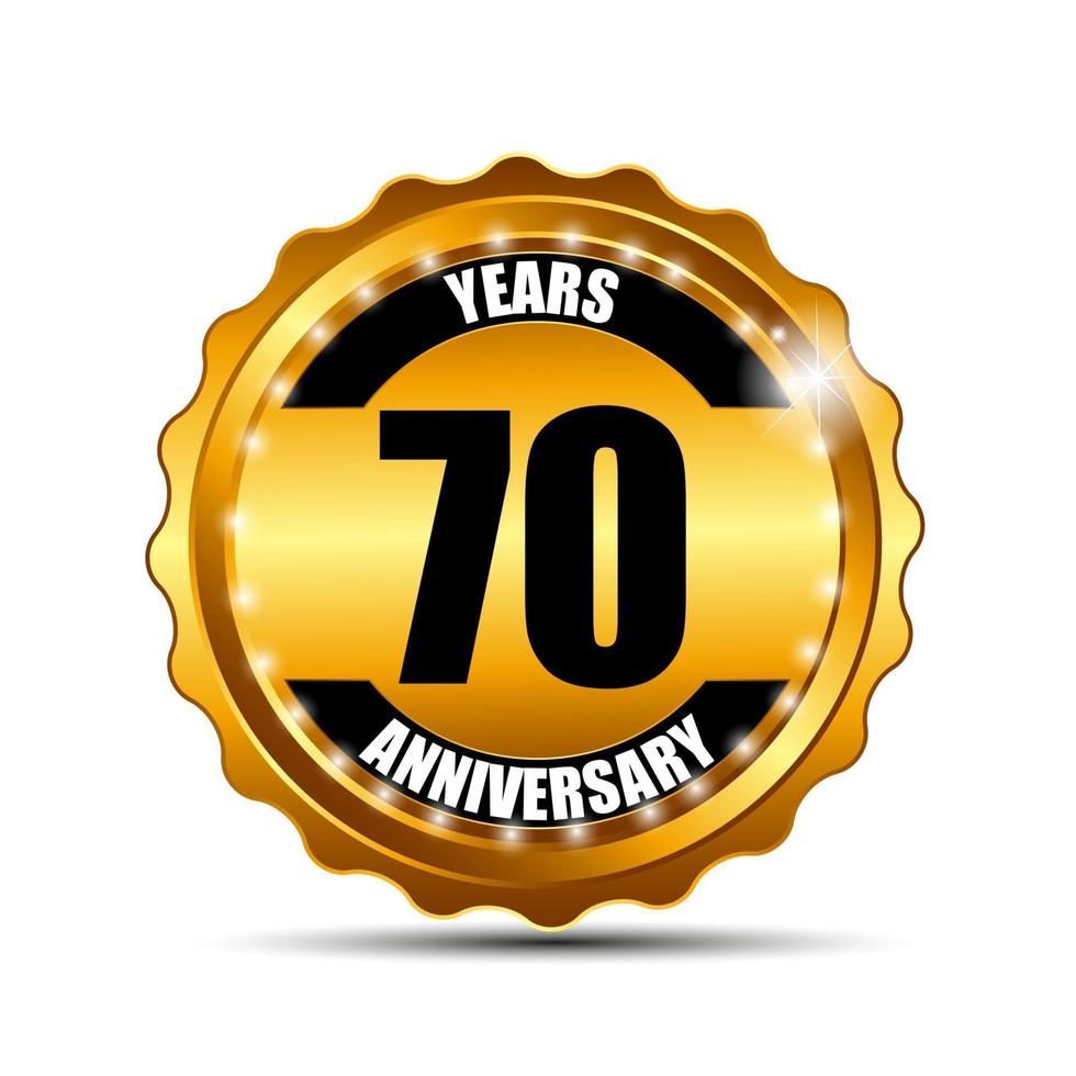 70 Anniversary Gold Label Sign Template Vector Illustration