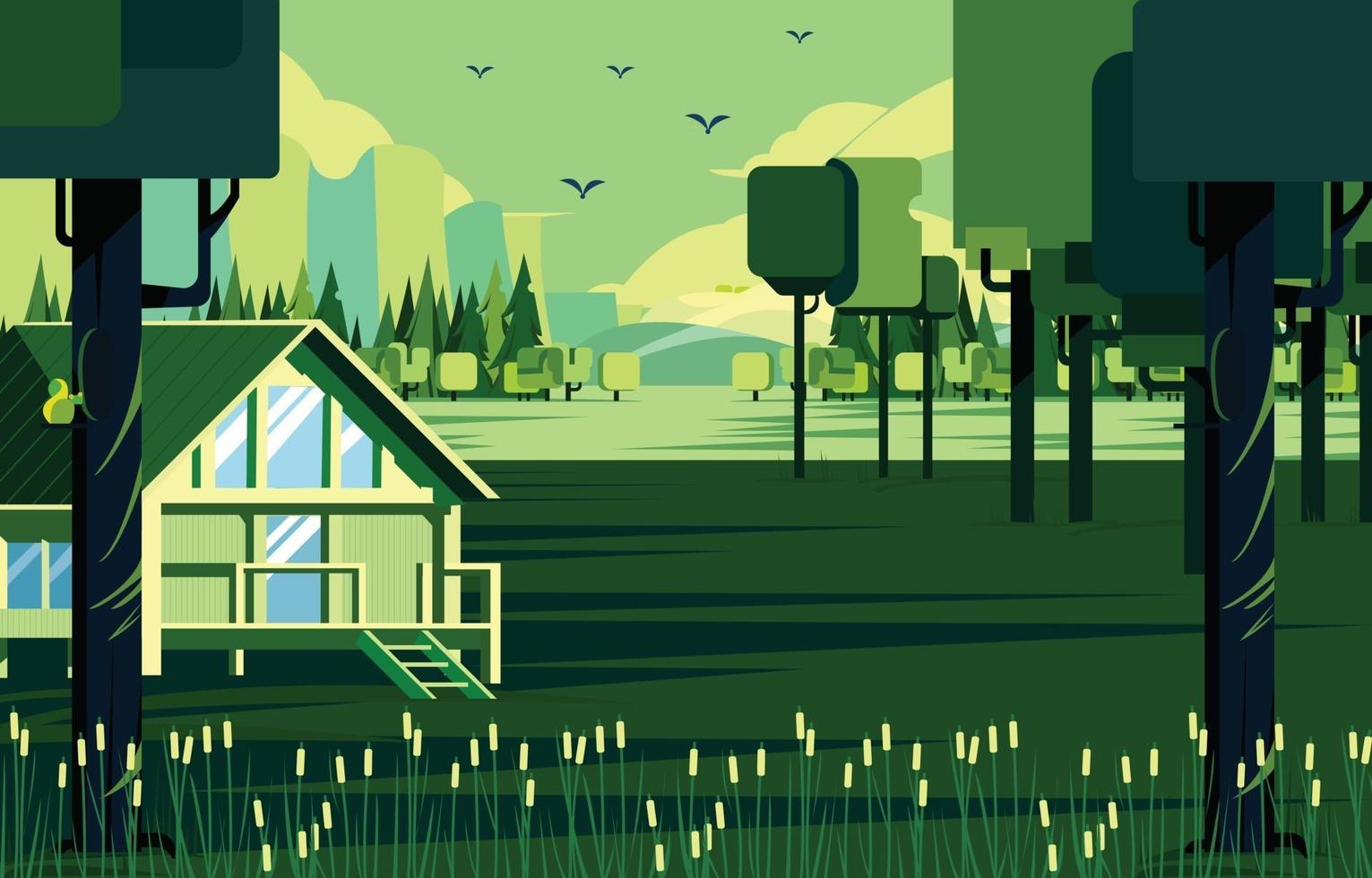 cabaña de vida de la naturaleza en el concepto de bosque verde vector