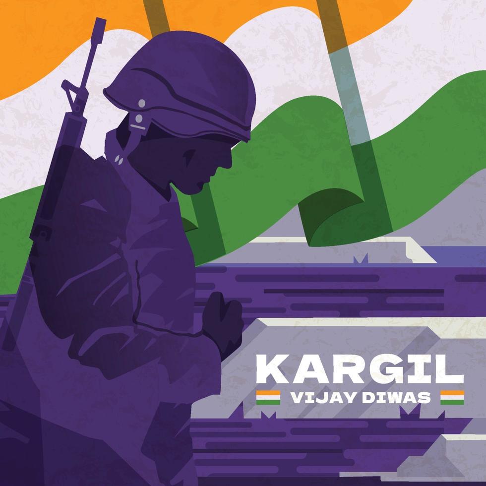 Silhouette Soldier Saluting to Celebrate Kargil Vijay Diwas vector