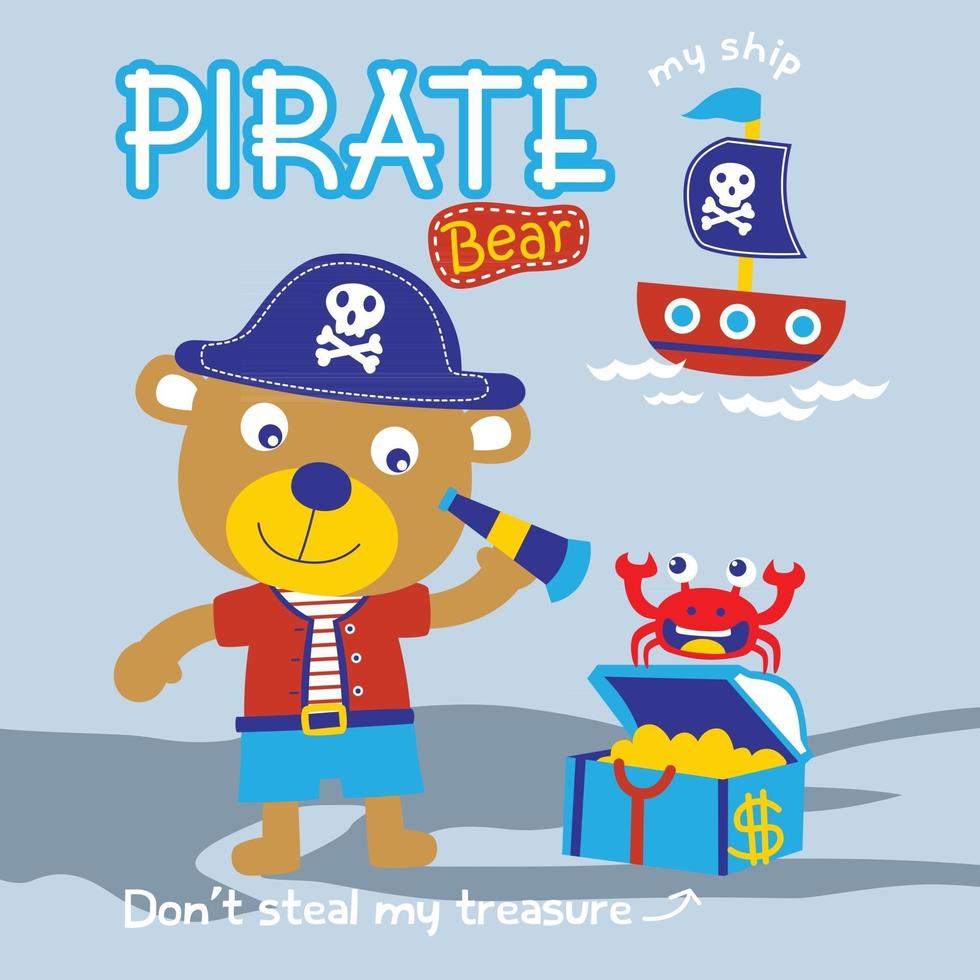 bear the pirate funny cartoon vector