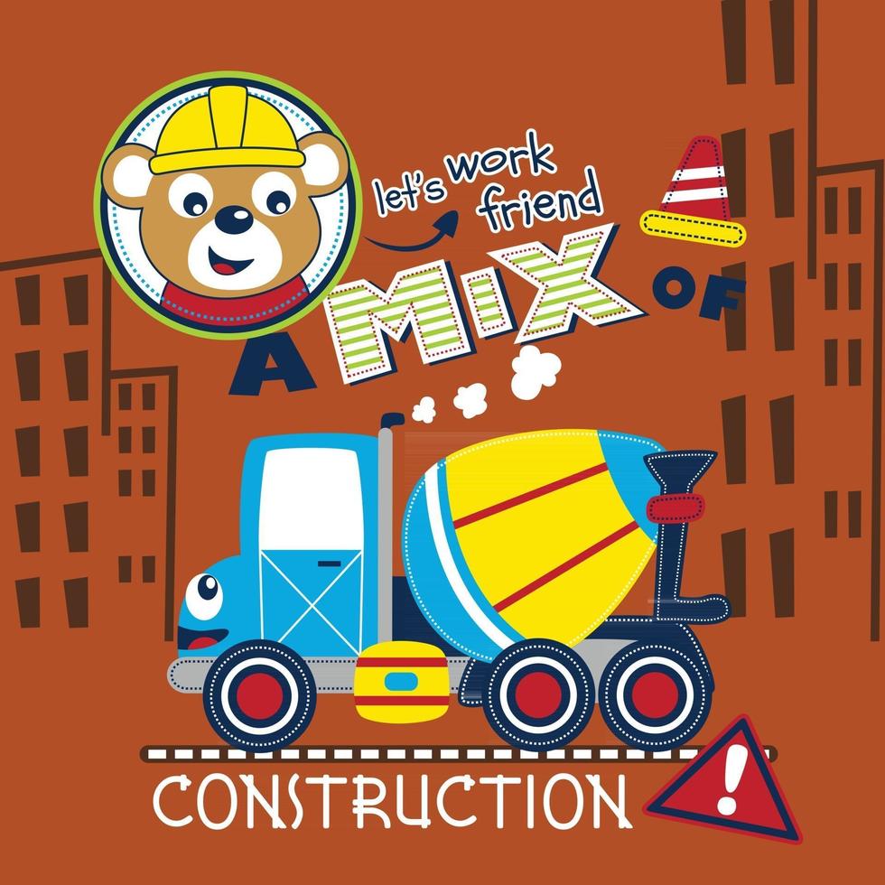 bear and big truck funny cartoon vector