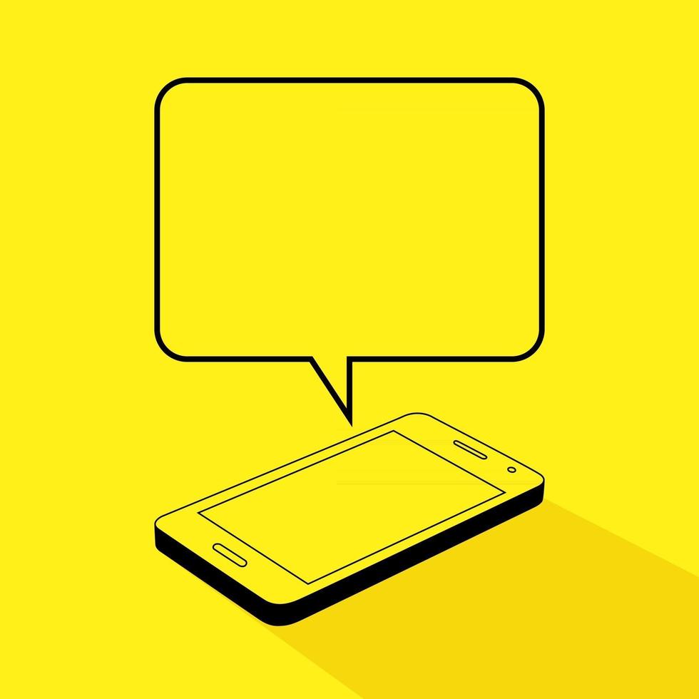 Line art illustration of a smart phone with bubble text vector