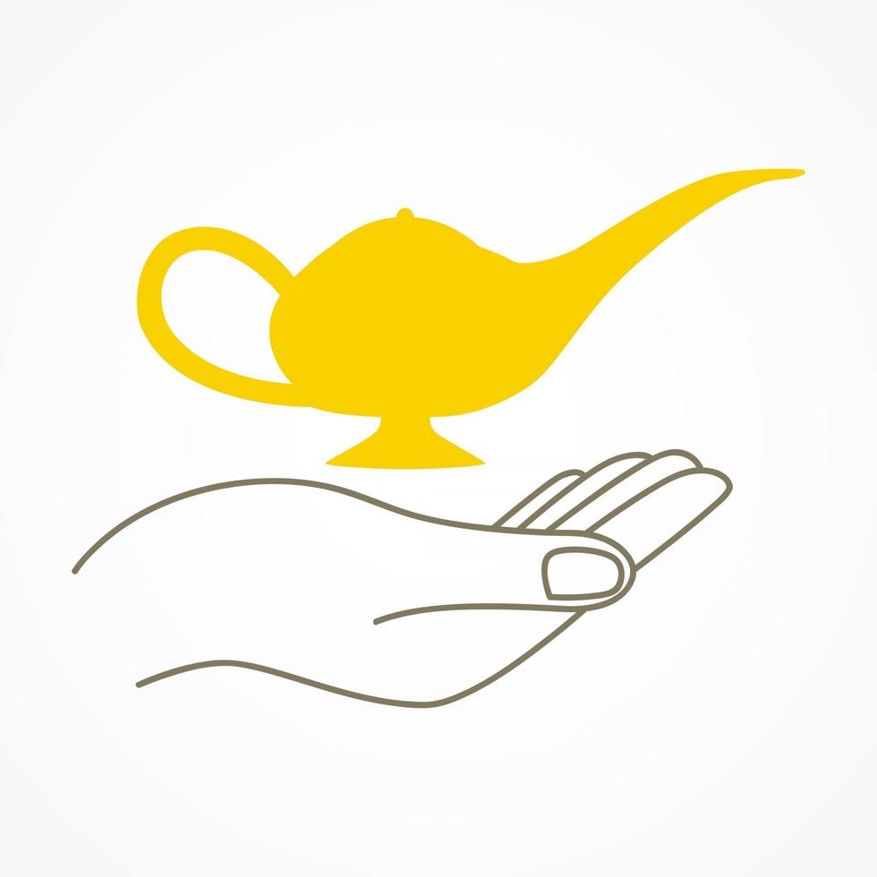 Simple graphic of a hand holding a magic lamp vector