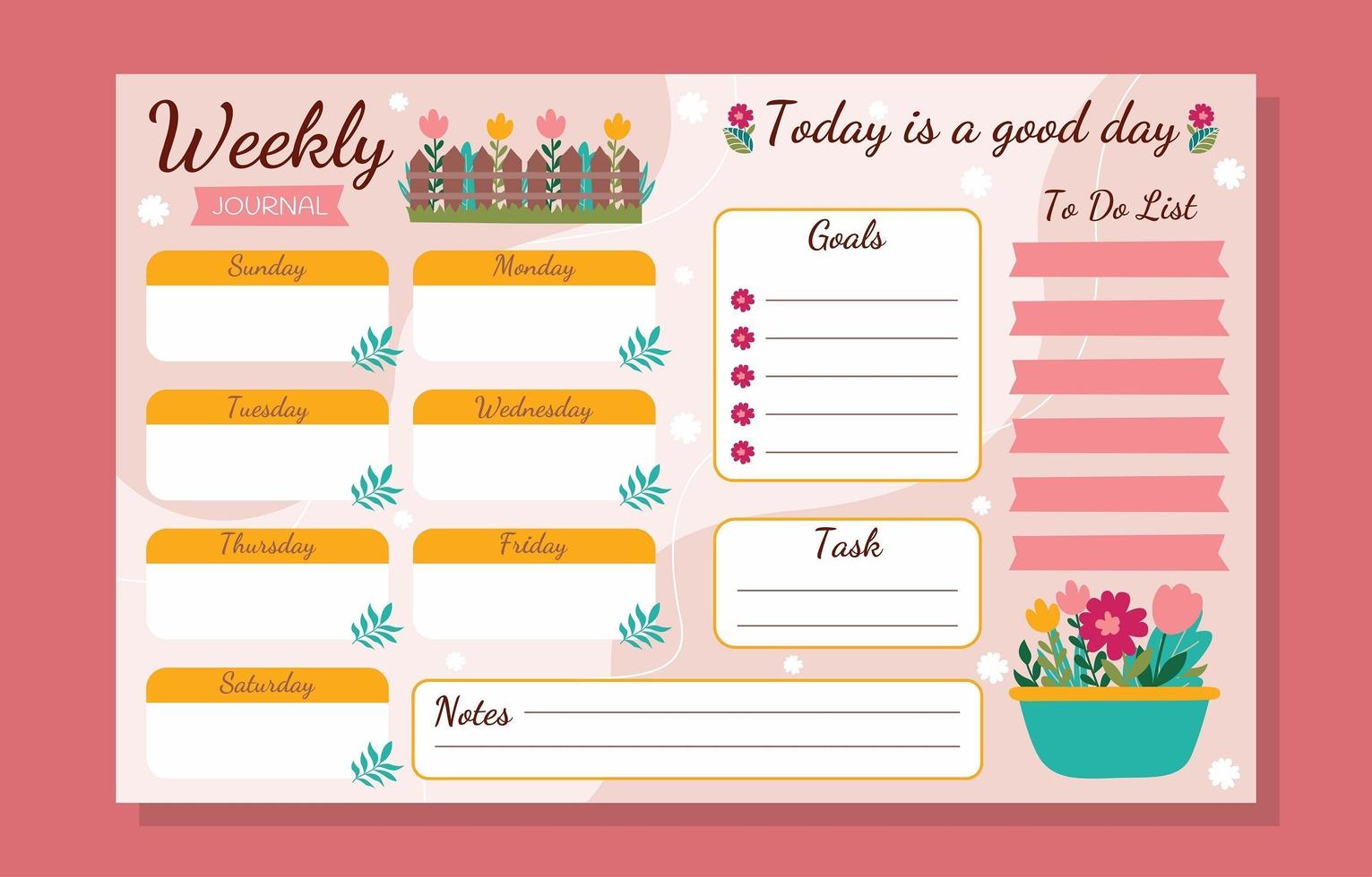 Weekly Journal Template vector