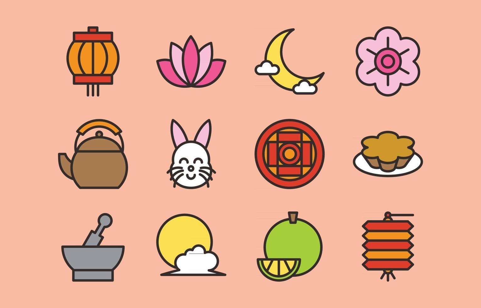 conjunto de iconos del festival de la temporada de mediados de otoño vector