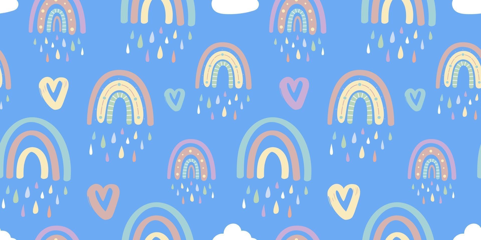 Cute rainbow and hearts seamless pattern. Romantic pattern for Valentines Day.Creative childrens illustration in a fashionable Scandinavian style. Vector illustration