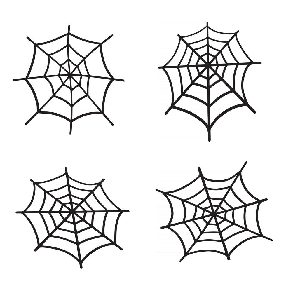 Spider Web set. Web for Halloween, a scary, ghostly, spooky element for design on Halloween. Vector illustration in Doodle style