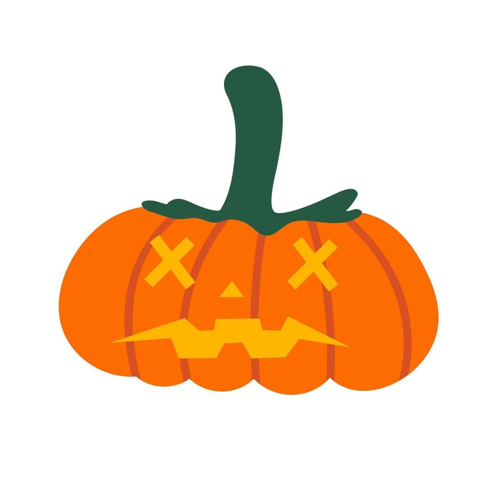 Evil pumpkin for Halloween. Creepy scary orange pumpkin is a Symbol of the Halloween holiday. Vector flat illustration