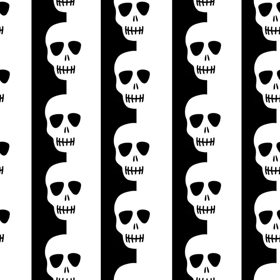 seamless skull pattern on a black and white striped background. Striped pattern with skulls.Design for Halloween, Day of the dead. Vector stock illustration