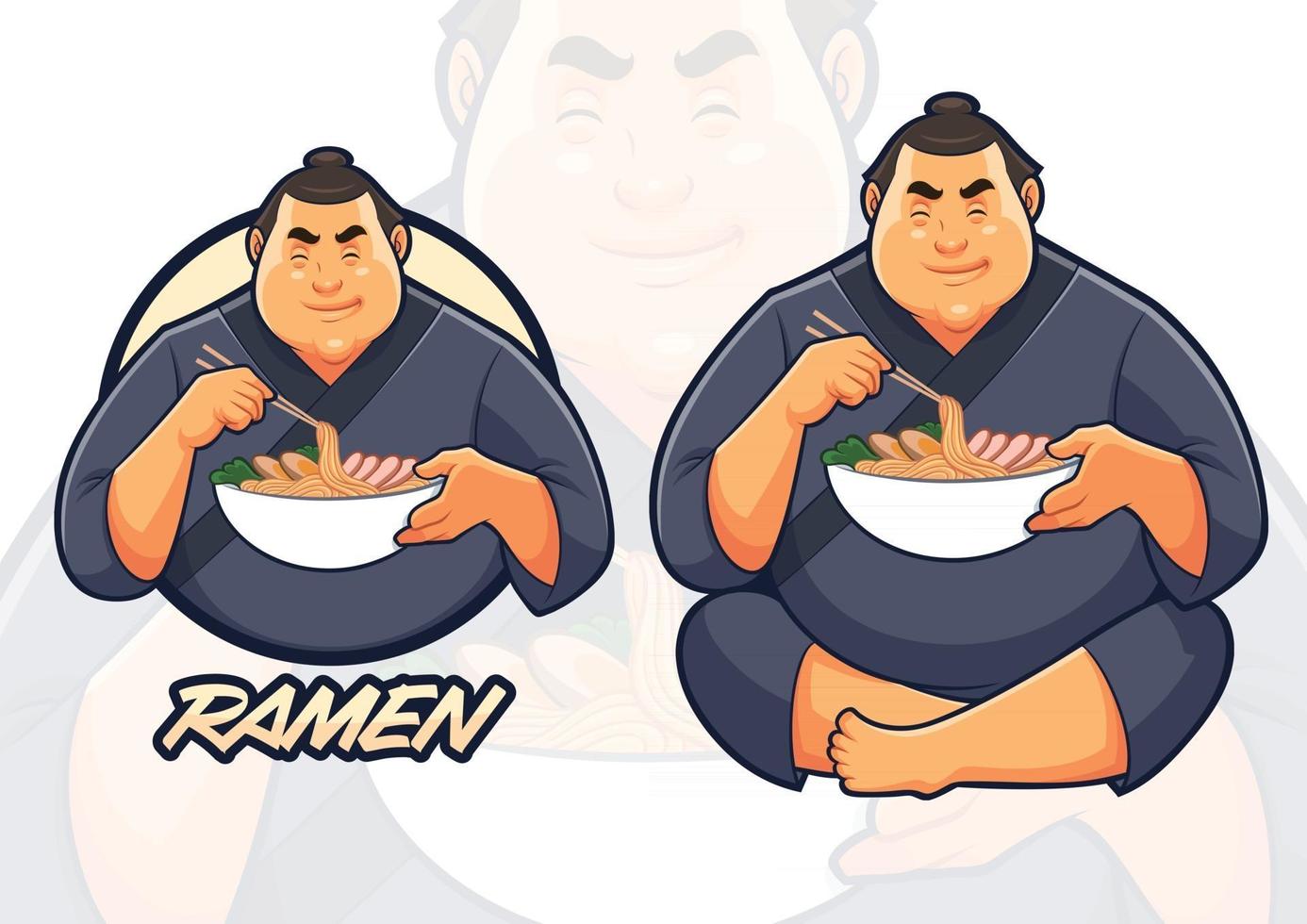 Sumo eating Ramen Illustration for Ramen Restaurant vector